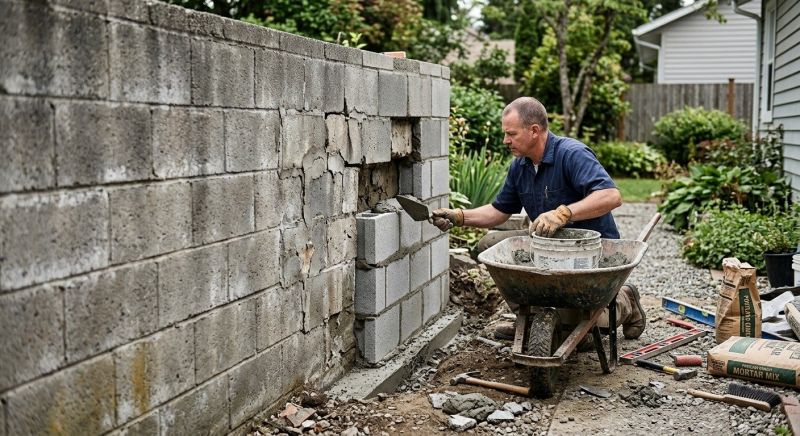 Cinder Block Wall Repair in Waterford, MI